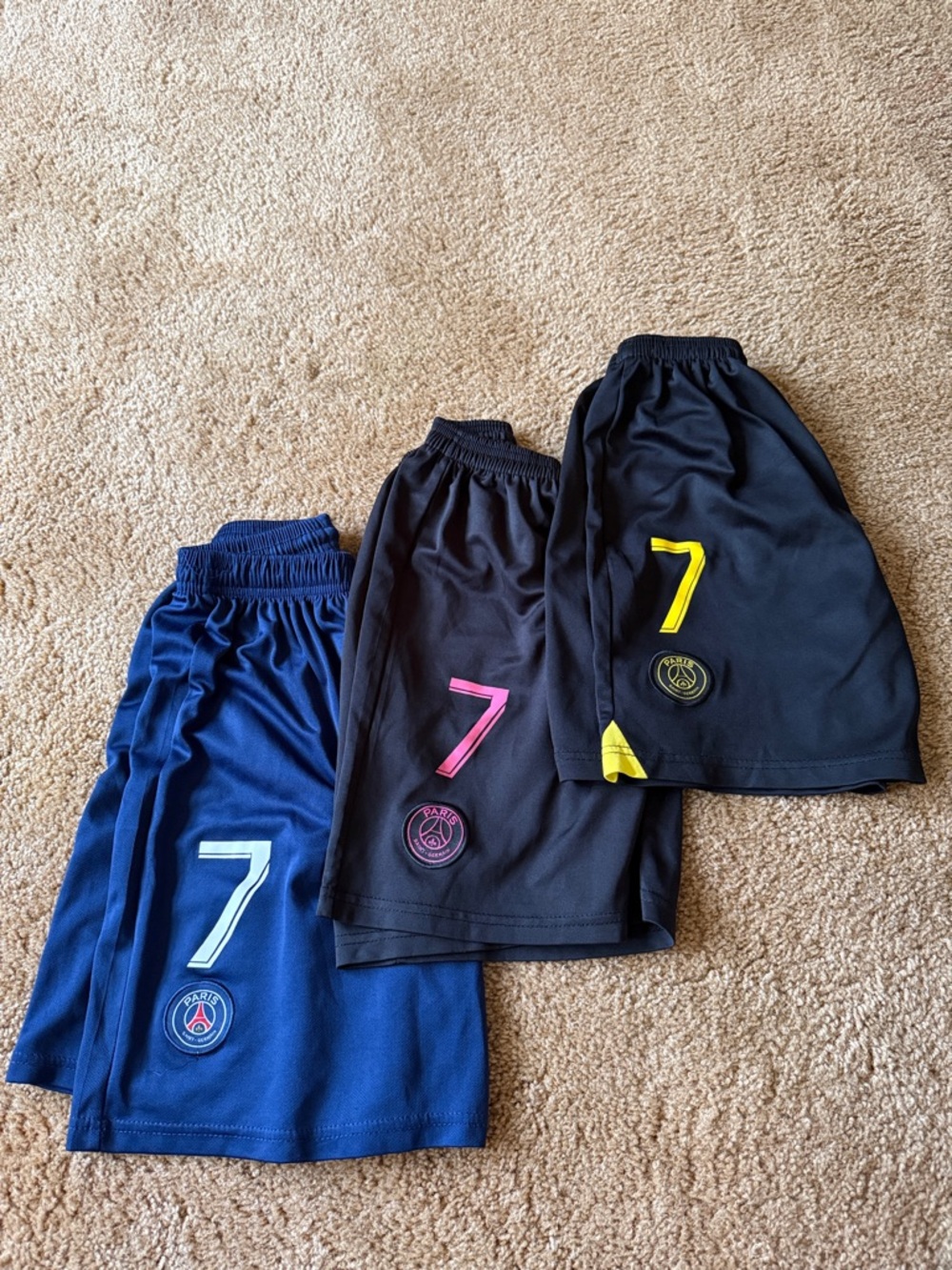 PSG Soccer Shorts - Blue, Black with Pink & Yellow Accents